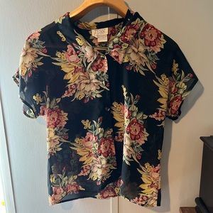 Tess brand floral sheer button up shirt
